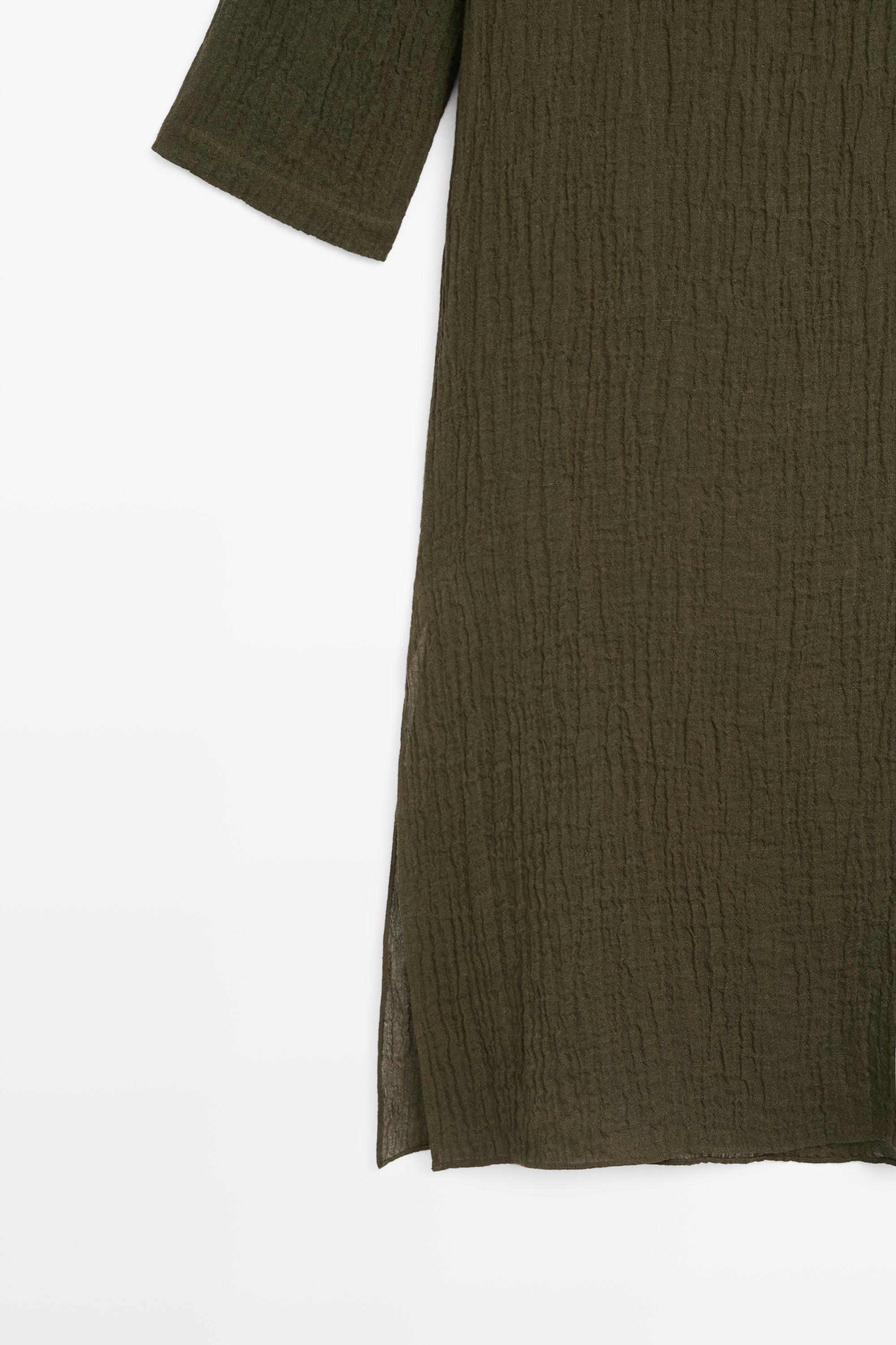 Robe chemise gaufrée en mélange de lin